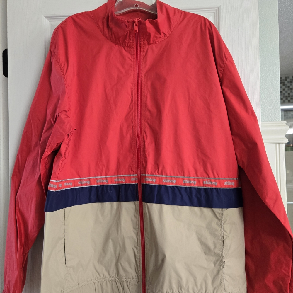 Stussy Red and Cream Windbreaker Jacket